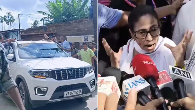 মমতার গাড়িতে হামলার অভিযোগ, অল্পের জন্য রক্ষা 