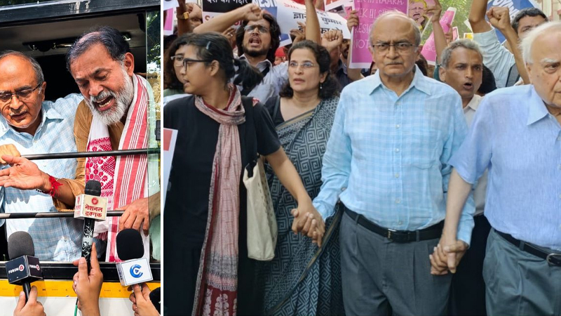 দিল্লিতে সিজেপি নেতাদের আটকের পর মিছিলের নেতৃত্বে যোগেন্দ্র যাদব, নেহা বোরা