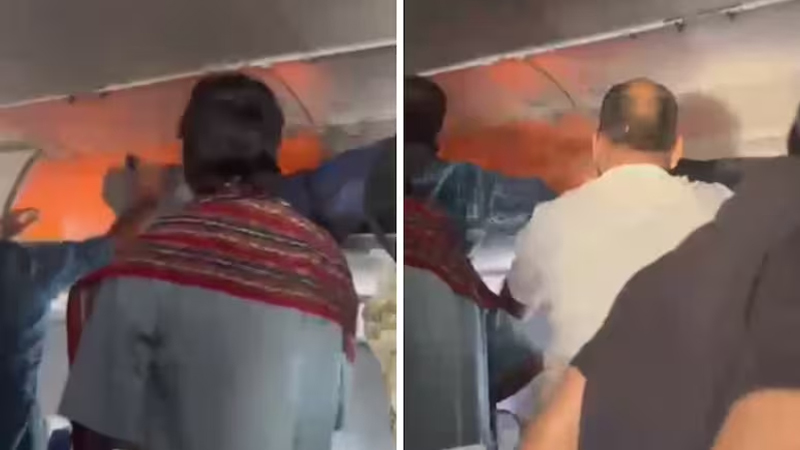মাঝ আকাশে বিমানে আগুন, ব্যাগ দিয়ে নেভানোর চেষ্টা যাত্রীদের